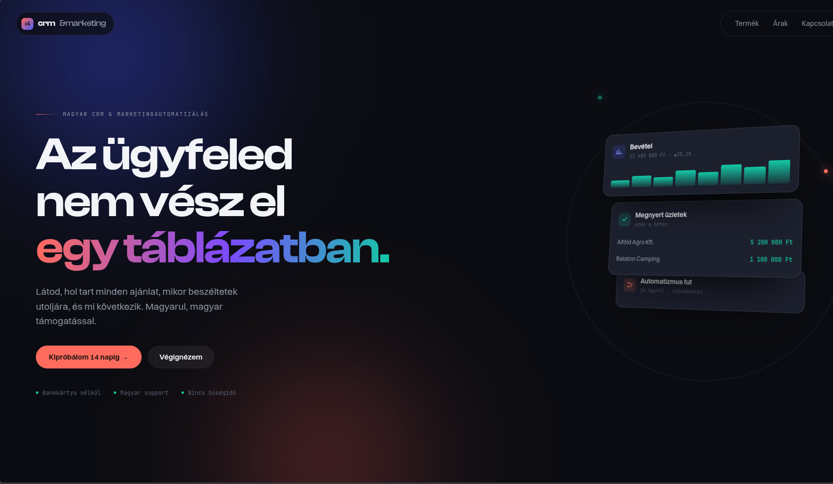 CRM & Marketing — asztali nézet